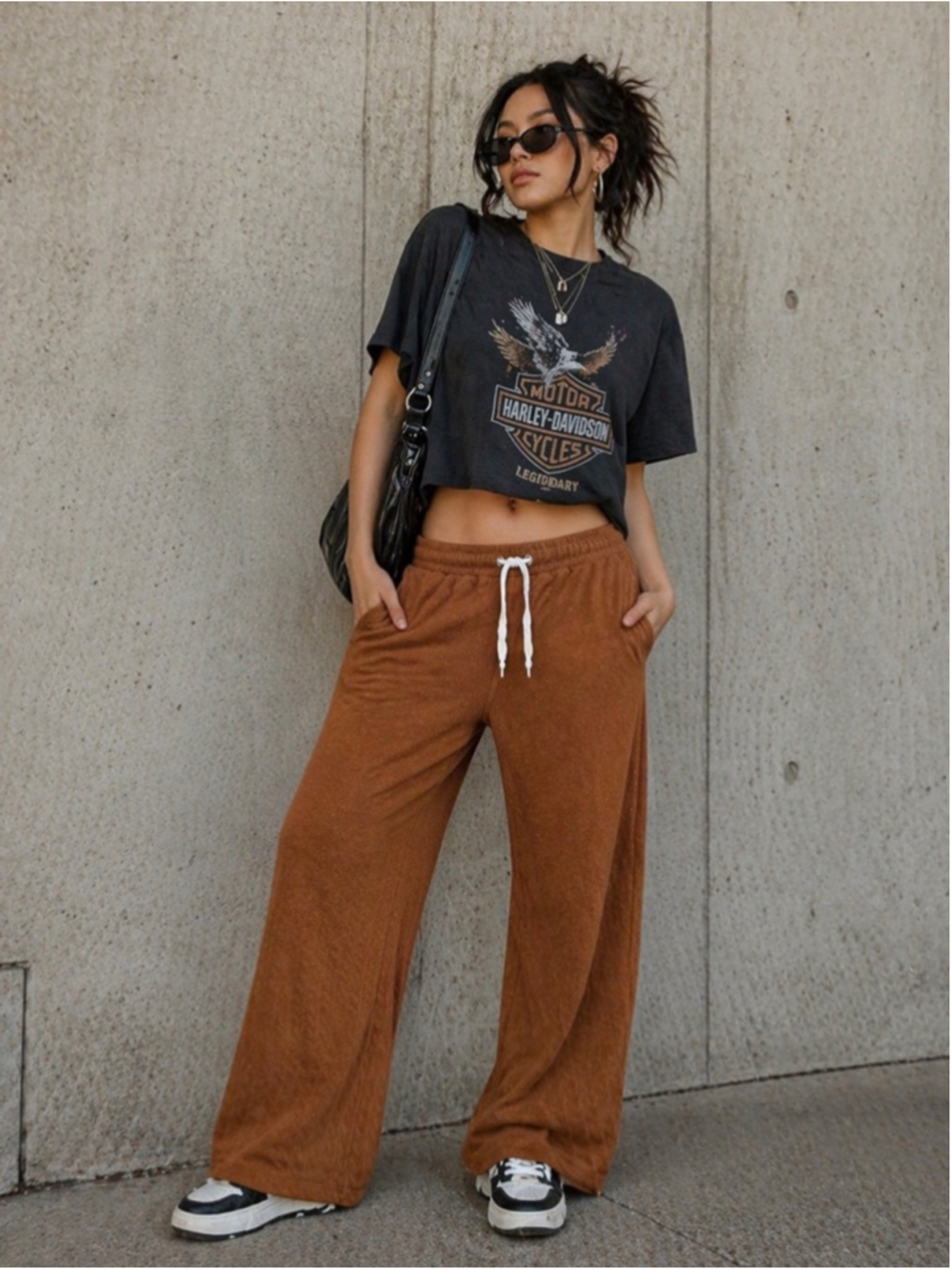 Theo & Spence Brown Wide Leg Lounge Pants Drawstring Cozy Size M